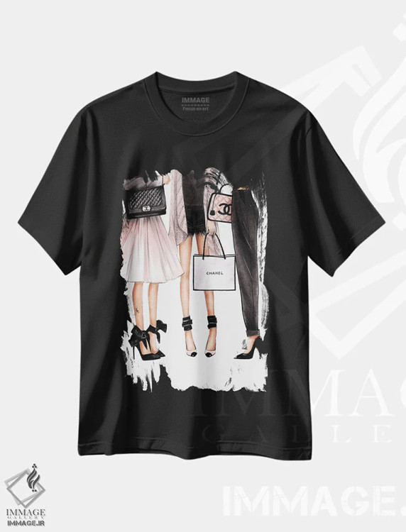 تیشرت مشکی طرح دار سه بانو، مدیوم اثر لالانا آرتس | فروشگاه ایماژ