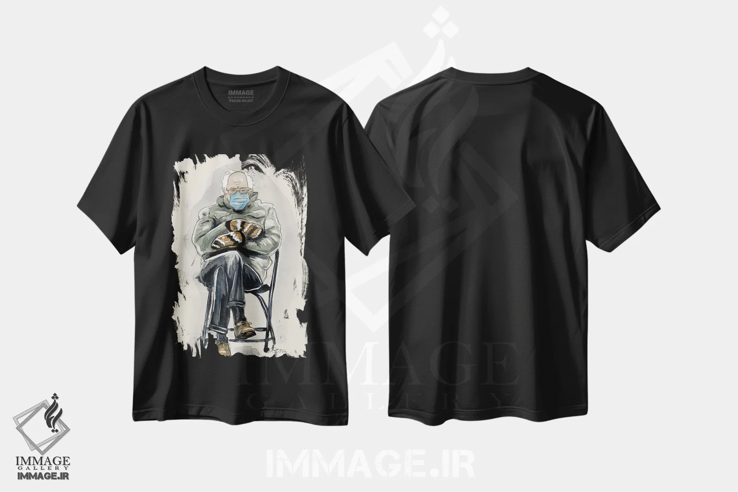 تیشرت مشکی طرح دار برنی سندرز بی تفاوت، مدیوم اثر شان الموور | فروشگاه ایماژ