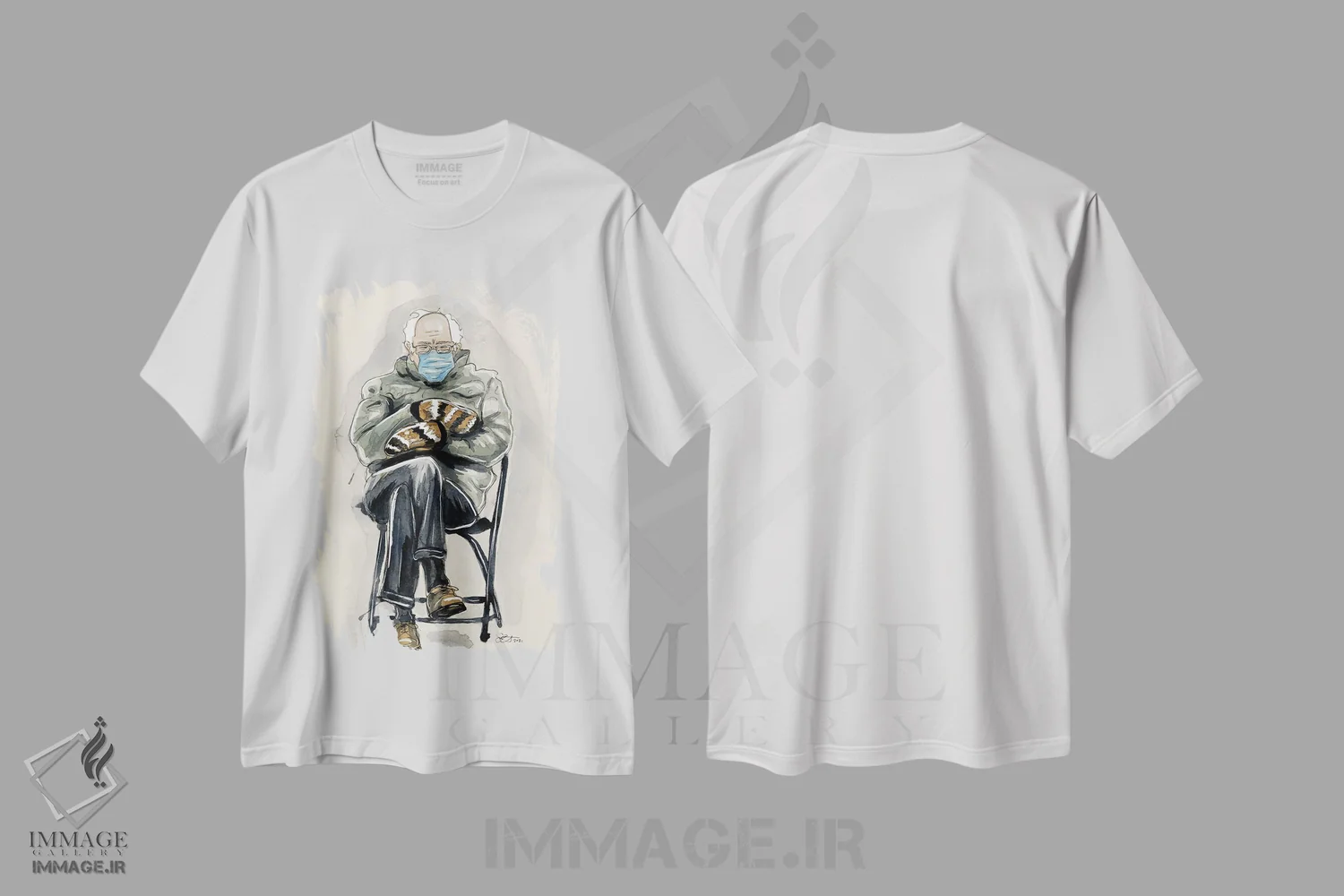 تیشرت سفید طرح دار برنی سندرز بی تفاوت، مدیوم اثر شان الموور | immage.ir