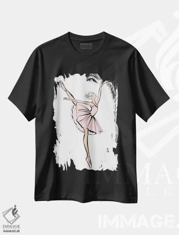 تیشرت مشکی طرح دار دختر بلوند بالرینا، مدیوم اثر لالانا آرتس | immage.ir