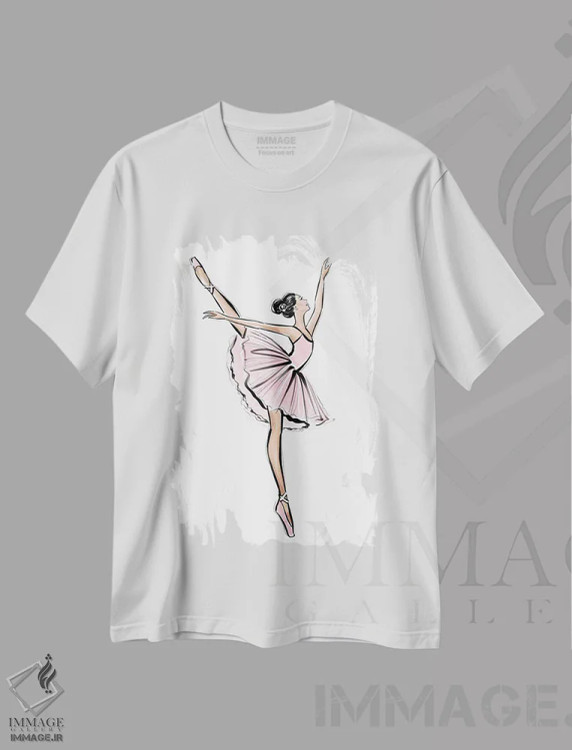 تیشرت سفید طرح دار دختر مشکی مو بالرینا، مدیوم اثر لالانا آرتس | immage.ir