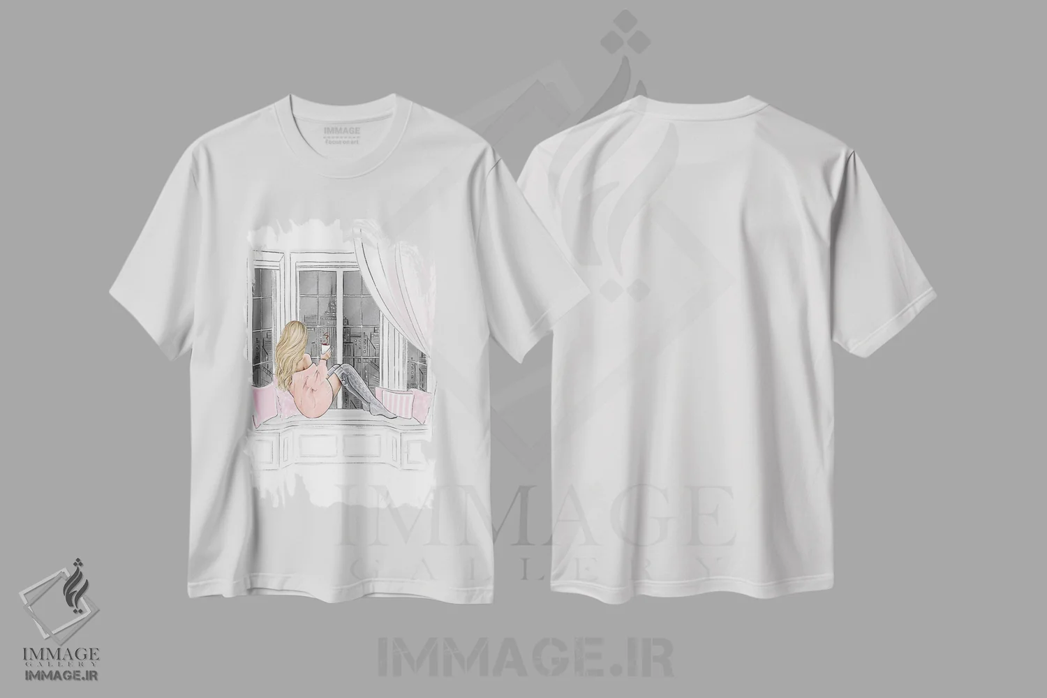 تیشرت سفید طرح دار شب دلنشین؛ دختر بلوند، مدیوم اثر لالانا آرتس | فروشگاه ایماژ