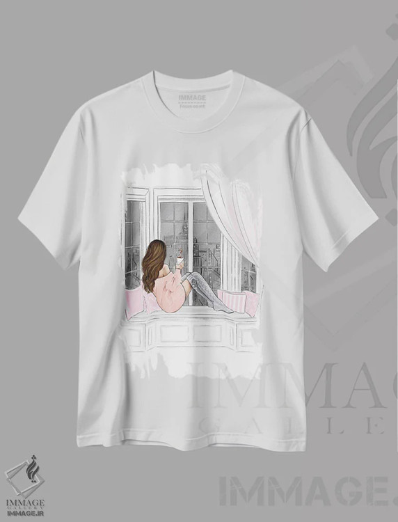 تیشرت سفید طرح دار شب دلنشین؛ دختر مشکی مو، مدیوم اثر لالانا آرتس | immage.ir
