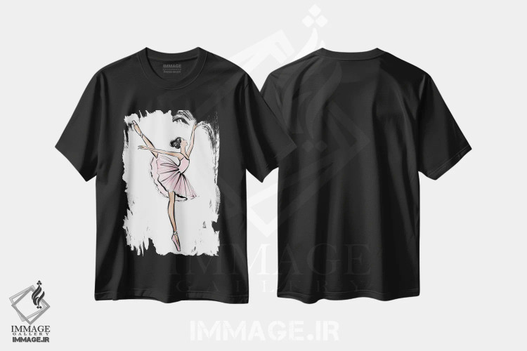 تیشرت مشکی طرح دار دختر مشکی مو بالرینا، مدیوم اثر لالانا آرتس | فروشگاه ایماژ