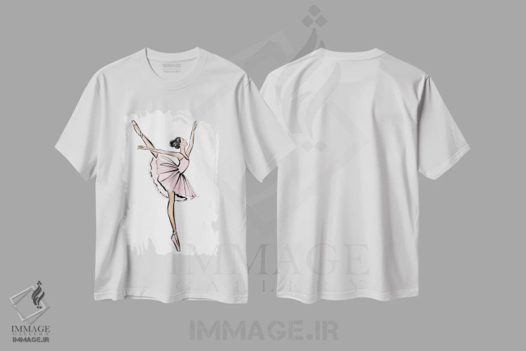 تیشرت سفید طرح دار دختر مشکی مو بالرینا، مدیوم اثر لالانا آرتس | immage.ir