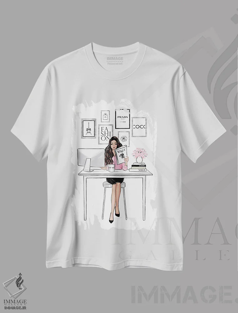 تیشرت سفید طرح دار رئیس دختر؛ مشکی مو، مدیوم اثر لالانا آرتس | immage.ir