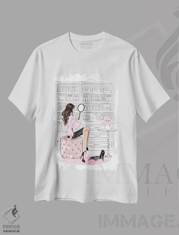 تیشرت سفید طرح دار کمد؛ دختر مشکی مو، مدیوم اثر لالانا آرتس | immage.ir