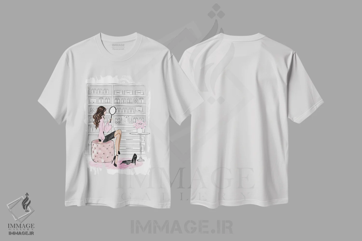 تیشرت سفید طرح دار کمد؛ دختر مشکی مو، مدیوم اثر لالانا آرتس | immage.ir