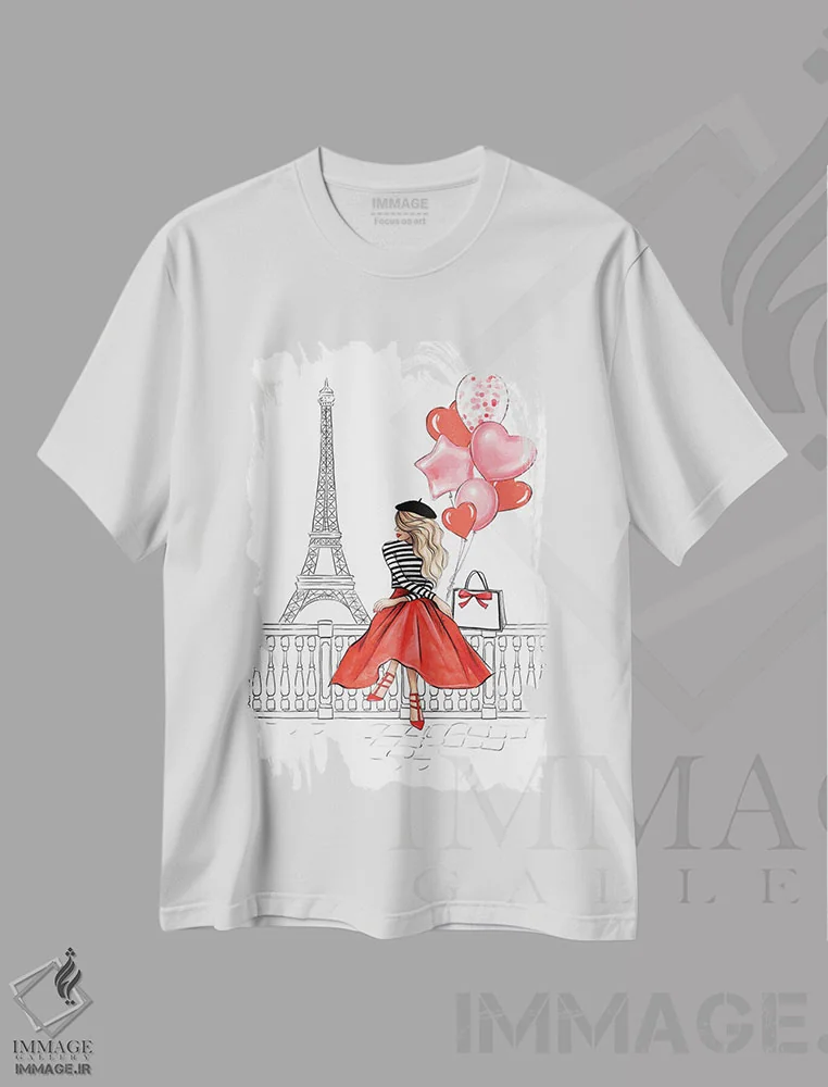تیشرت سفید طرح دار دختر با بادکنک؛ بلوند، مدیوم اثر لالانا آرتس | فروشگاه ایماژ