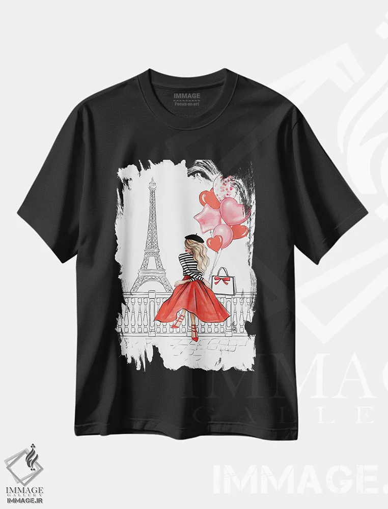 تیشرت مشکی طرح دار دختر با بادکنک؛ بلوند، مدیوم اثر لالانا آرتس | immage.ir