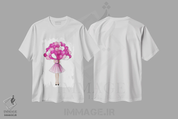 تیشرت سفید طرح دار بادکنک قلبی صورتی، مدیوم اثر لالانا آرتس | فروشگاه ایماژ