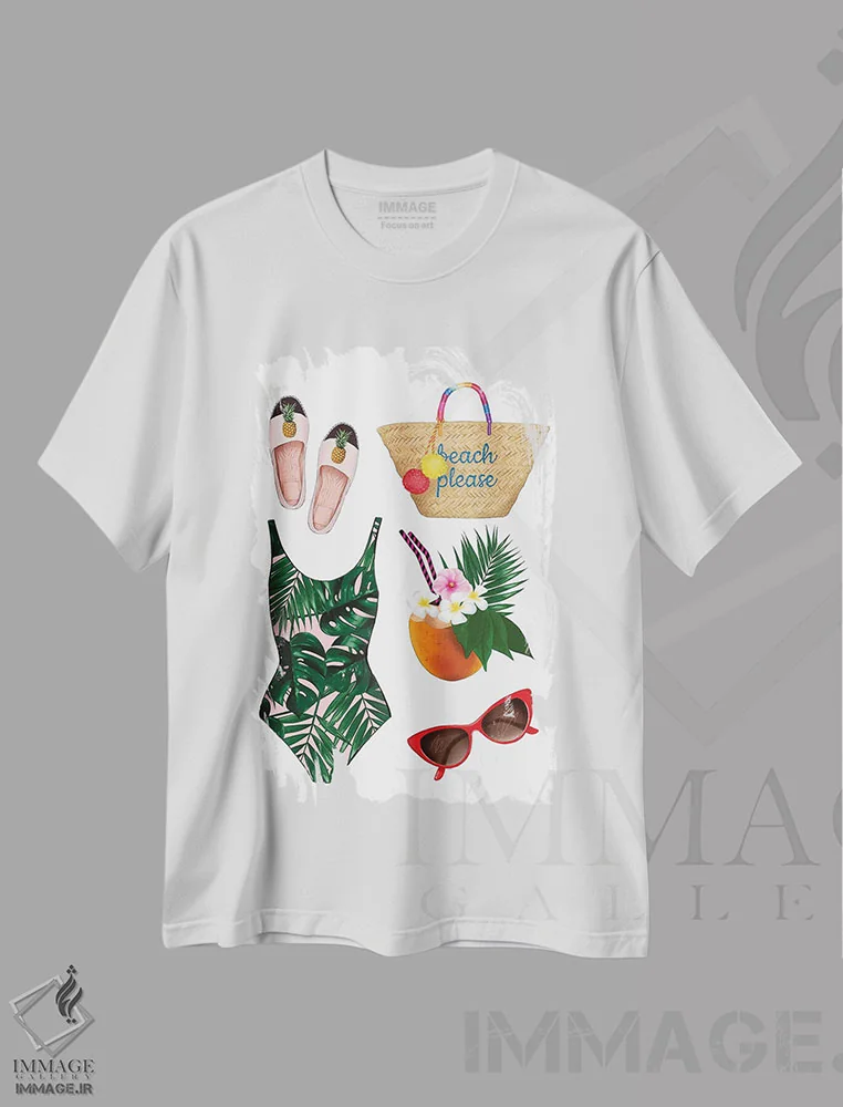 تیشرت سفید طرح دار Please,ساحل، لطفاً، دکور ساحلی اثر لالانا آرتس | فروشگاه ایماژ