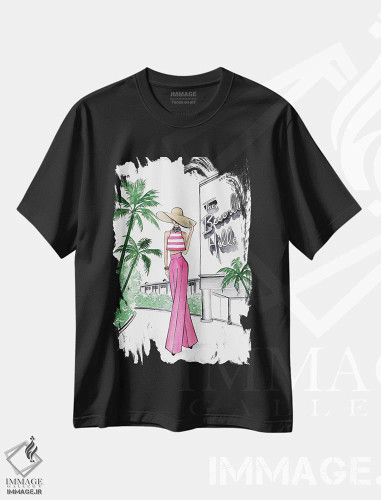 تیشرت مشکی طرح دار بورلی هیلز، تزئینی اثر لالانا آرتس | فروشگاه ایماژ