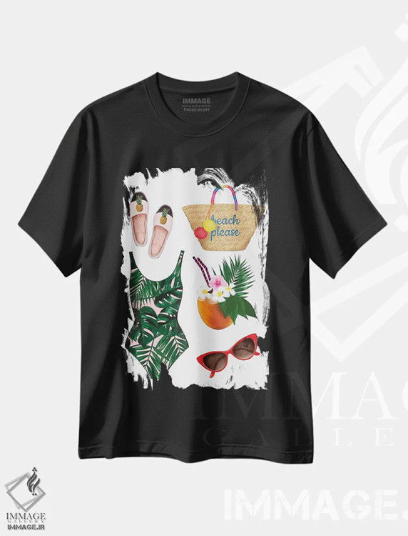 تیشرت مشکی طرح دار Please,ساحل، لطفاً، دکور ساحلی اثر لالانا آرتس | immage.ir
