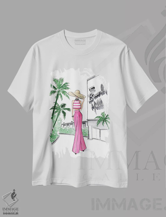 تیشرت سفید طرح دار بورلی هیلز، تزئینی اثر لالانا آرتس | immage.ir