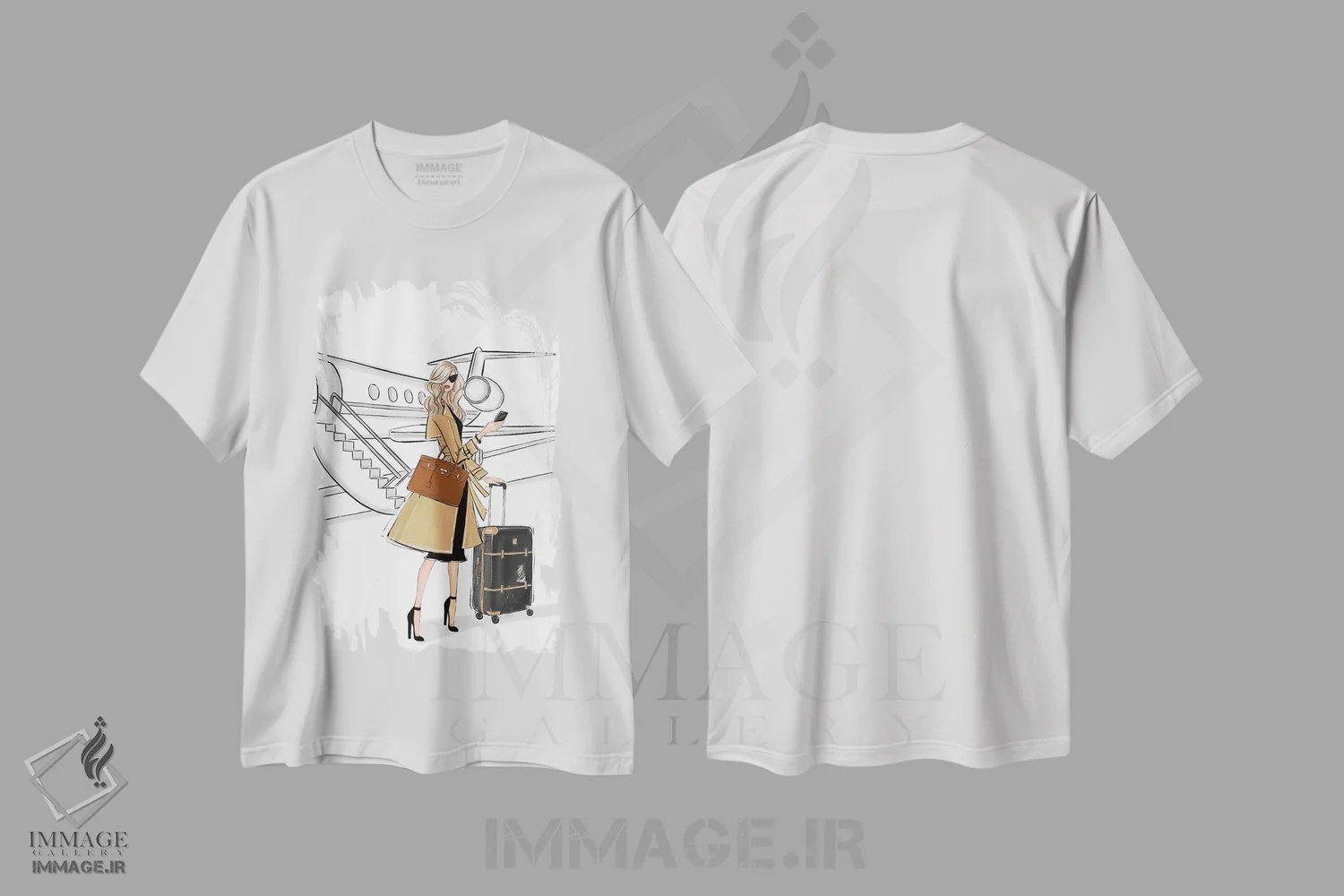 تیشرت سفید طرح دار سفر کاری؛ دختر بلوند، تزئینی اثر لالانا آرتس | فروشگاه ایماژ