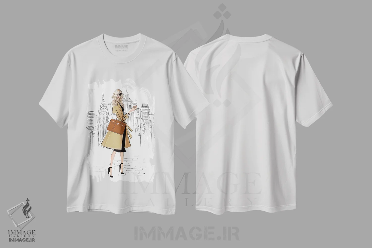 تیشرت سفید طرح دار تیپ در نیویورک؛ دختر بلوند، تزئینی اثر لالانا آرتس | فروشگاه ایماژ