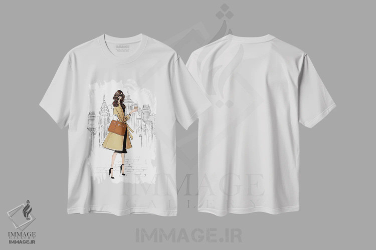 تیشرت سفید طرح دار تیپ در نیویورک؛ دختر مشکی مو، تزئینی اثر لالانا آرتس | immage.ir
