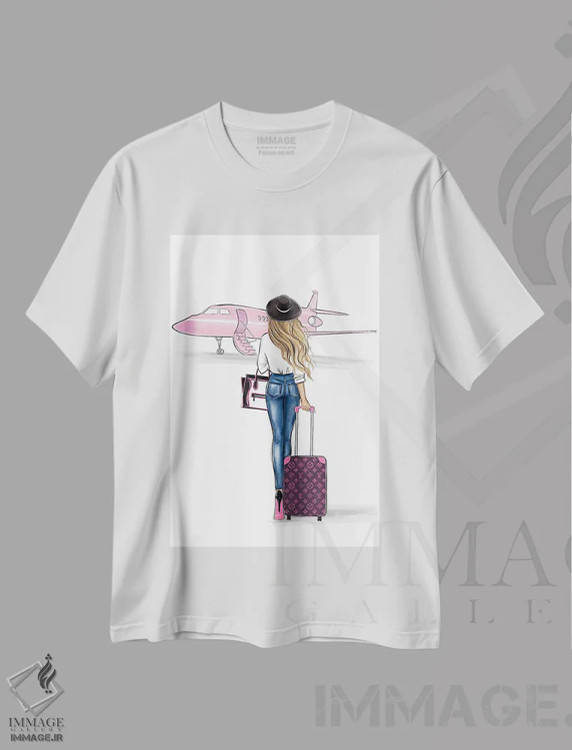تیشرت سفید طرح دار سفر با ماشین، باربیکور اثر لالانا آرتس | فروشگاه ایماژ
