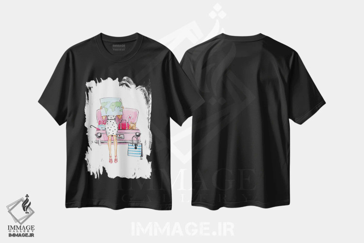 تیشرت مشکی طرح دار سفر با ماشین، باربیکور اثر لالانا آرتس | immage.ir