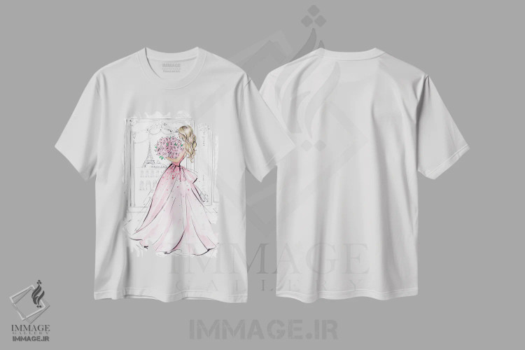 تیشرت سفید طرح دار دختر با دسته گل رز؛ بلوند، مدیوم اثر لالانا آرتس | immage.ir