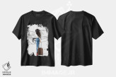 تیشرت مشکی طرح دار سفر با هواپیما؛ دختر مشکی مو، تزئینی اثر لالانا آرتس | فروشگاه ایماژ