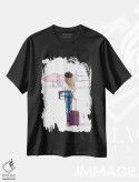 تیشرت مشکی طرح دار هواپیمای صورتی؛ دختر بلوند، تزئینی اثر لالانا آرتس | immage.ir