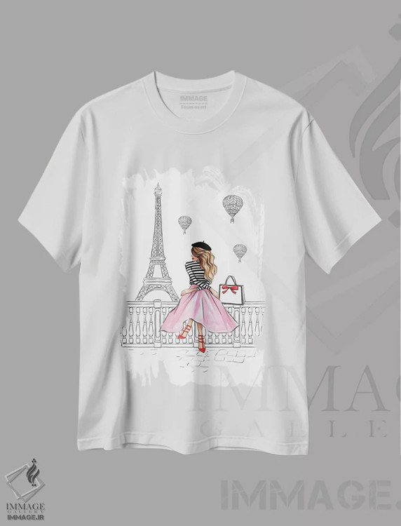 تیشرت سفید طرح دار پاریس، باربیکور اثر لالانا آرتس | immage.ir