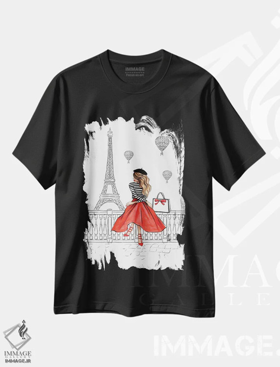 تیشرت مشکی طرح دار پاریس ۲، تزئینی اثر لالانا آرتس | immage.ir