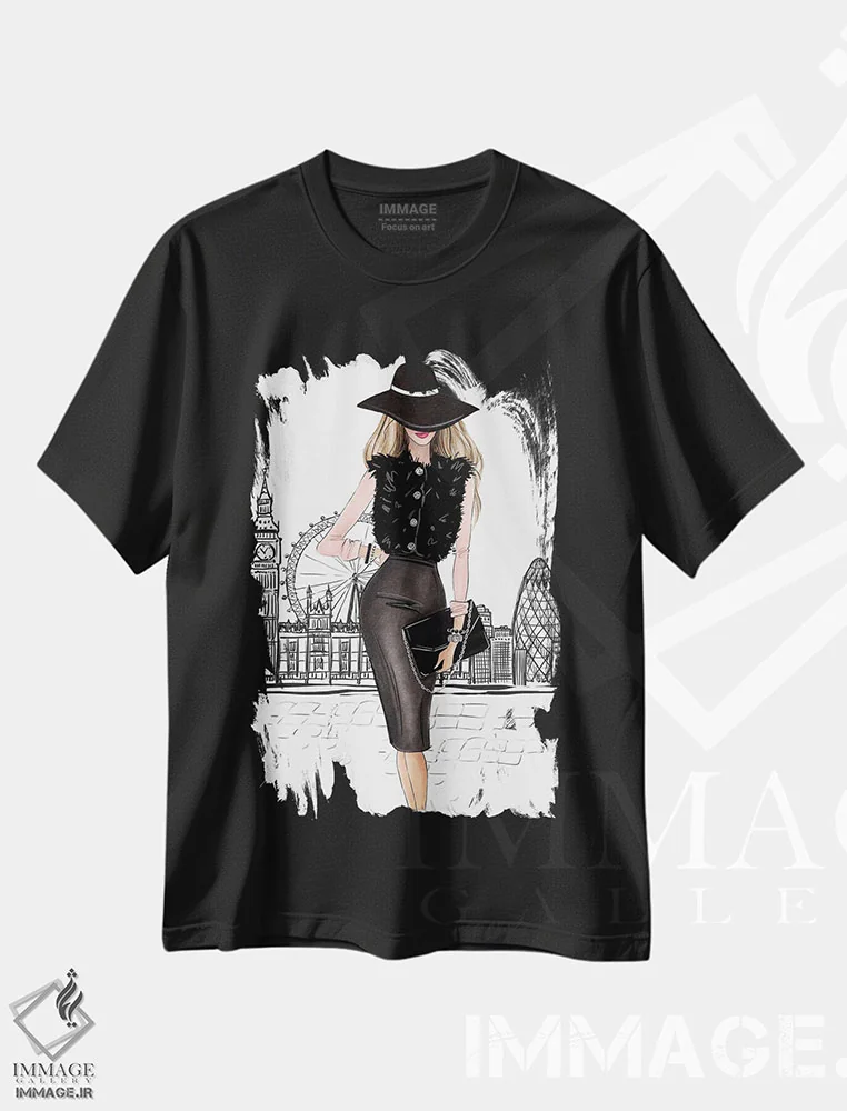 تیشرت مشکی طرح دار در لندن، تزئینی اثر لالانا آرتس | فروشگاه ایماژ
