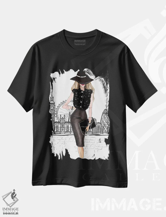 تیشرت مشکی طرح دار در لندن، تزئینی اثر لالانا آرتس | فروشگاه ایماژ
