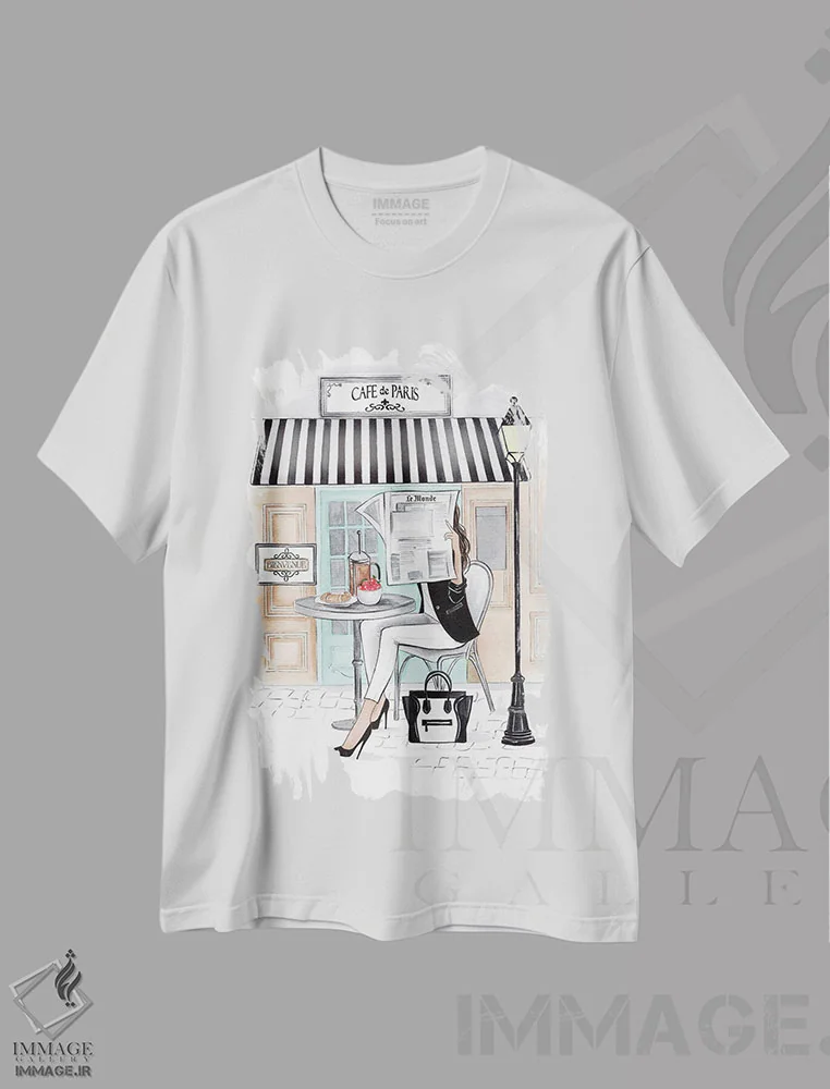 تیشرت سفید طرح دار کافه در پاریس، مدیوم اثر لالانا آرتس | immage.ir