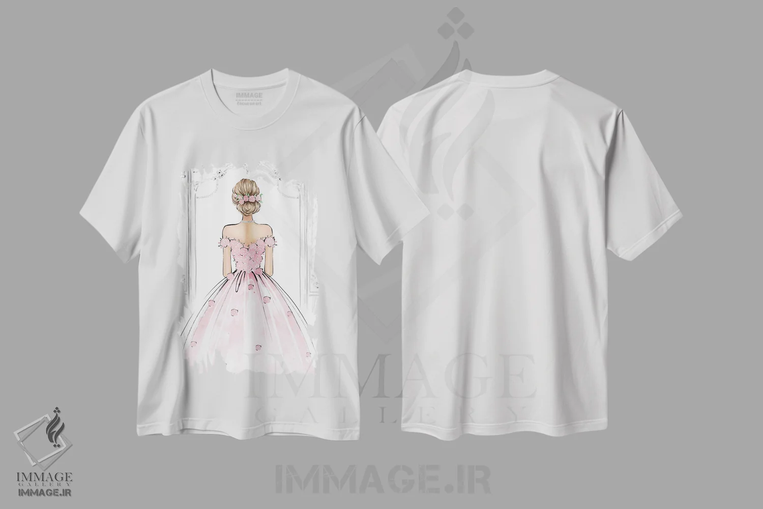 تیشرت سفید طرح دار پیراهن رز؛ دختر بلوند، مدیوم اثر لالانا آرتس | immage.ir