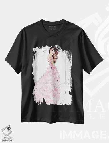 تیشرت مشکی طرح دار لباس رز؛ دختر با ظاهر طبیعی، مدیوم اثر لالانا آرتس | فروشگاه ایماژ