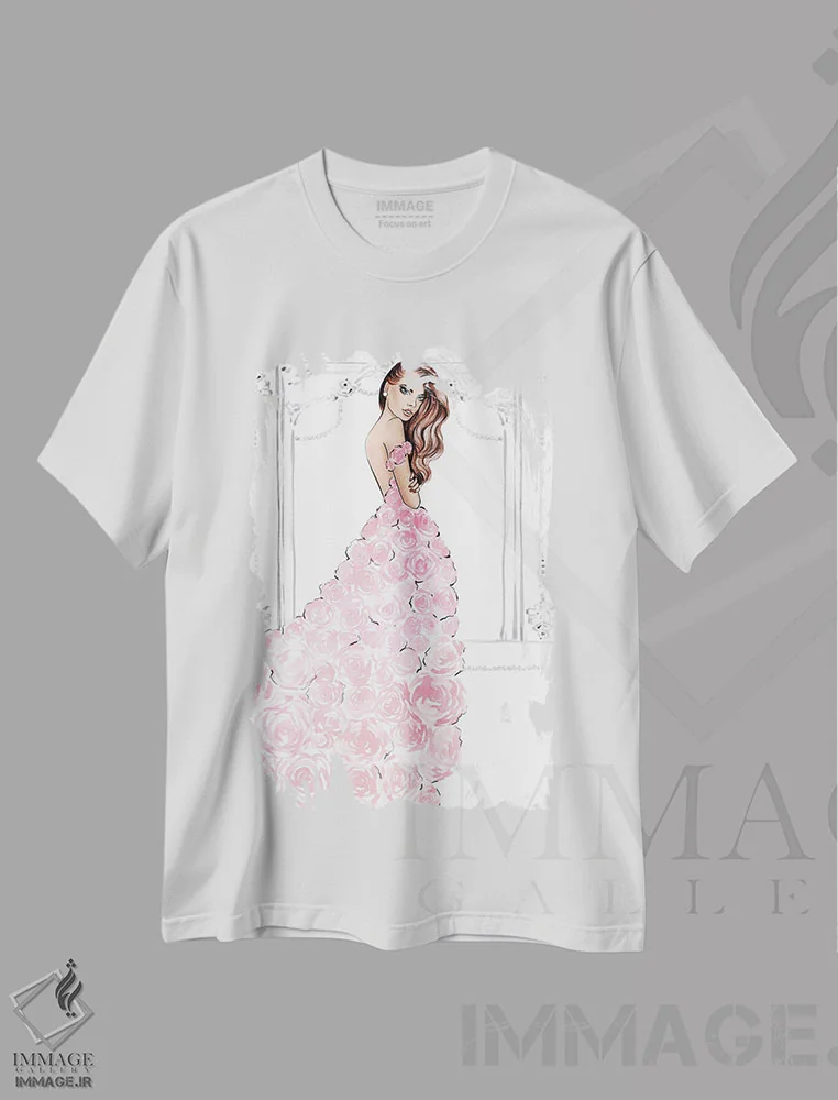 تیشرت سفید طرح دار لباس رز؛ دختر با ظاهر طبیعی، مدیوم اثر لالانا آرتس | immage.ir