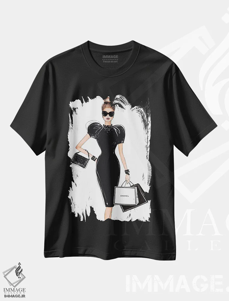 تیشرت مشکی طرح دار خرید کردن با استایل، تزئینی اثر لالانا آرتس | فروشگاه ایماژ