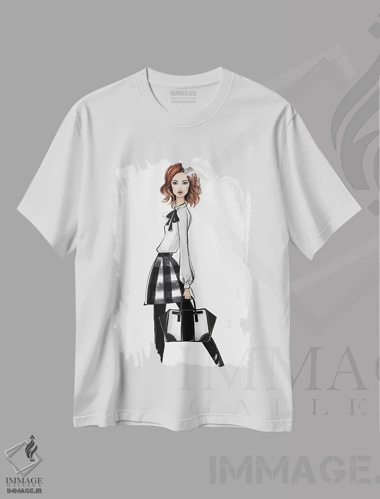 تیشرت سفید طرح دار لباس سیاه و سفید، مدیوم اثر لالانا آرتس | فروشگاه ایماژ