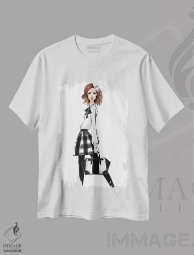 تیشرت سفید طرح دار لباس سیاه و سفید، مدیوم اثر لالانا آرتس | فروشگاه ایماژ