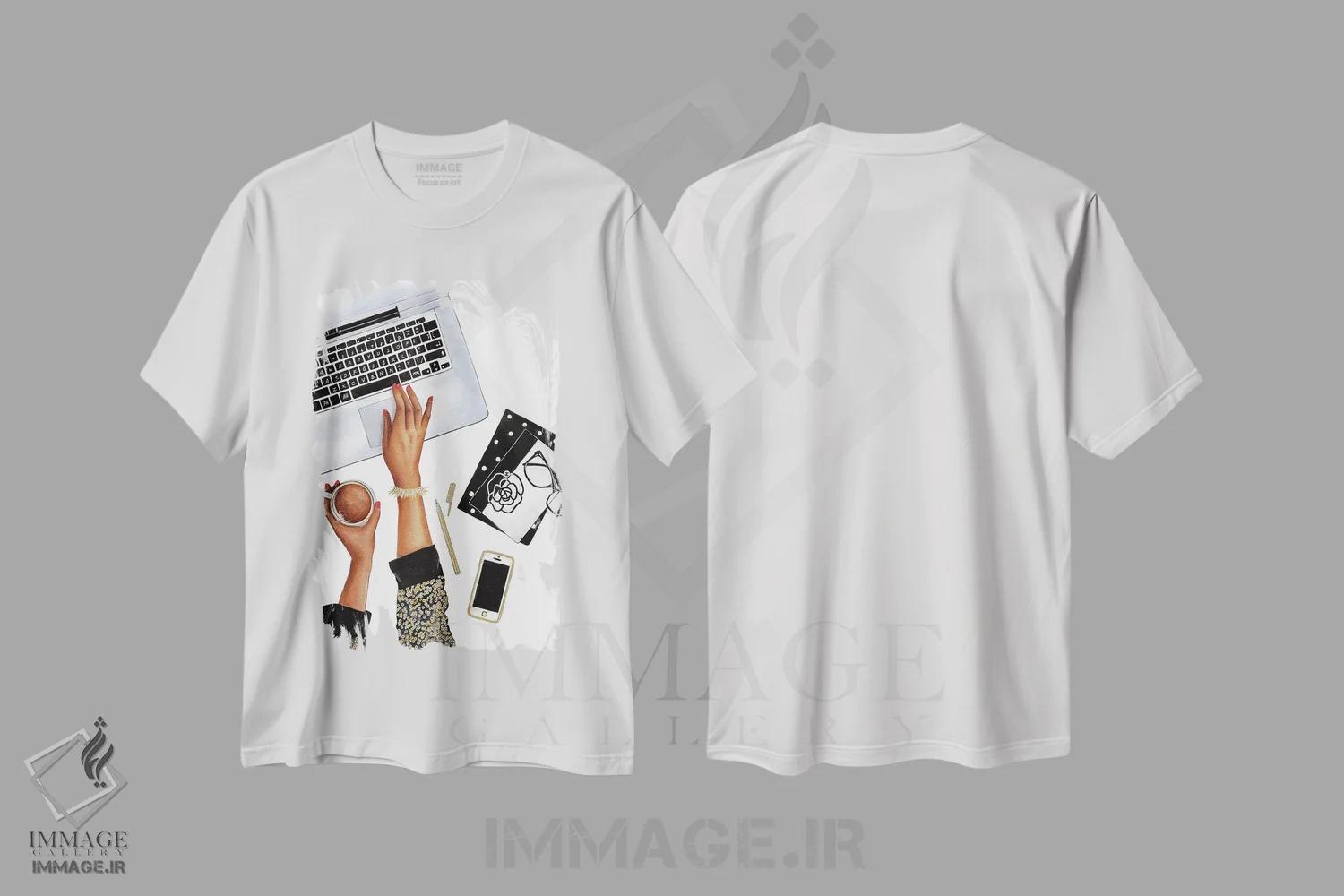 تیشرت سفید طرح دار زمان کار، مدیوم اثر لالانا آرتس | immage.ir