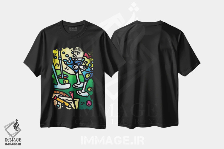 تیشرت مشکی طرح دار سوراخ نوزدهم، هنر دیجیتال اثر لیزا لوپاک | فروشگاه ایماژ