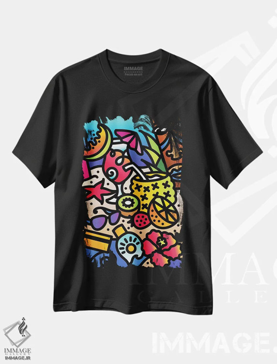 تیشرت مشکی طرح دار تعطیلات مایع، دکور ساحلی اثر لیزا لوپاک | immage.ir