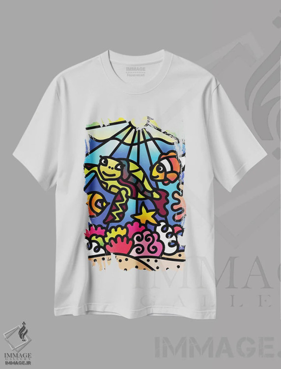 تیشرت سفید طرح دار دریا قسمت اول، هنر دیجیتال اثر لیزا لوپاک | immage.ir