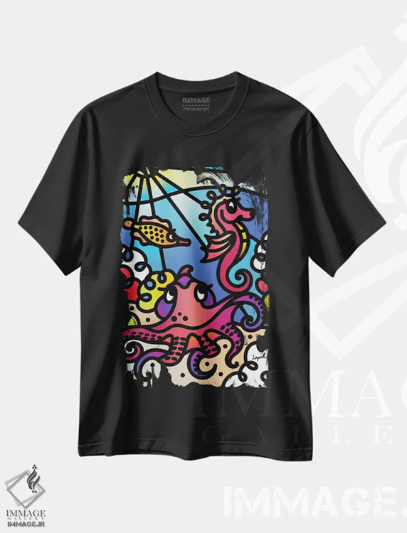 تیشرت مشکی طرح دار دریا قسمت دوم، هنر دیجیتال اثر لیزا لوپاک | immage.ir