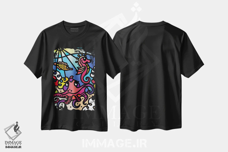 تیشرت مشکی طرح دار دریا قسمت دوم، هنر دیجیتال اثر لیزا لوپاک | immage.ir