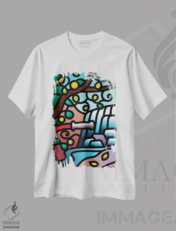 تیشرت سفید طرح دار وقفه آبی قسمت اول، هنر دیجیتال اثر لیزا لوپاک | فروشگاه ایماژ