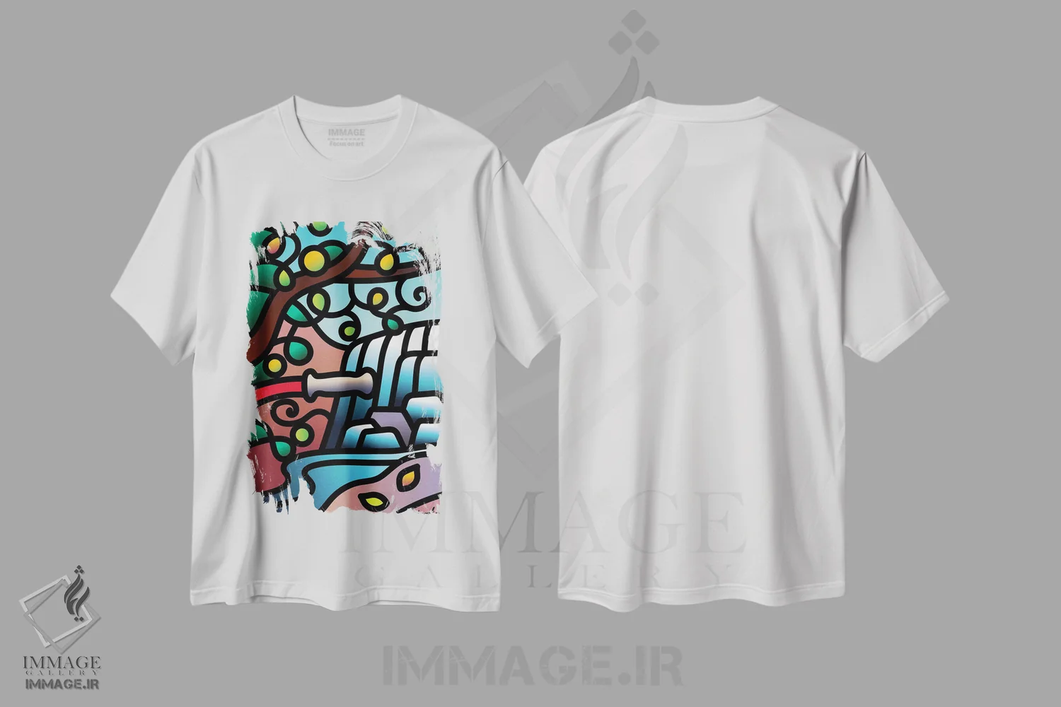 تیشرت سفید طرح دار وقفه آبی قسمت اول، هنر دیجیتال اثر لیزا لوپاک | فروشگاه ایماژ