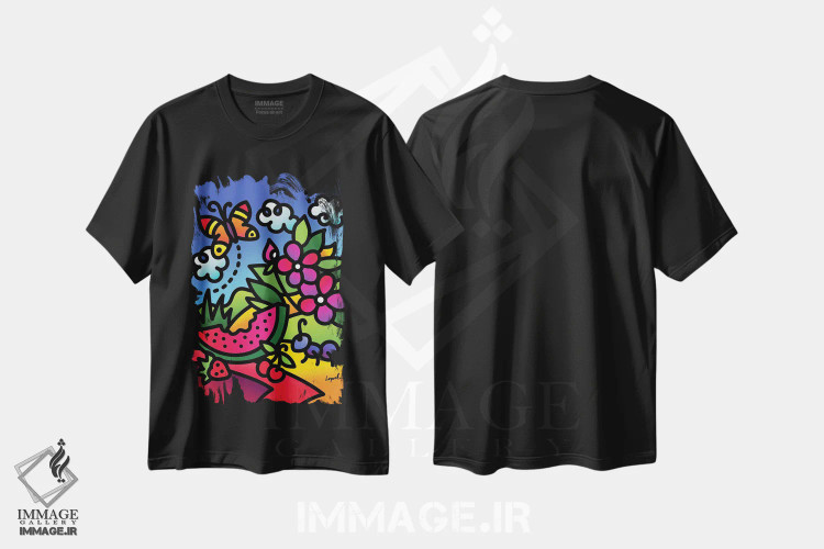 تیشرت مشکی طرح دار تابستان قسمت اول، هنر دیجیتال اثر لیزا لوپاک | فروشگاه ایماژ