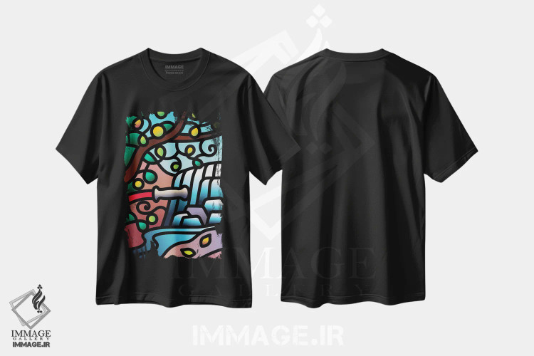 تیشرت مشکی طرح دار وقفه آبی قسمت اول، هنر دیجیتال اثر لیزا لوپاک | immage.ir