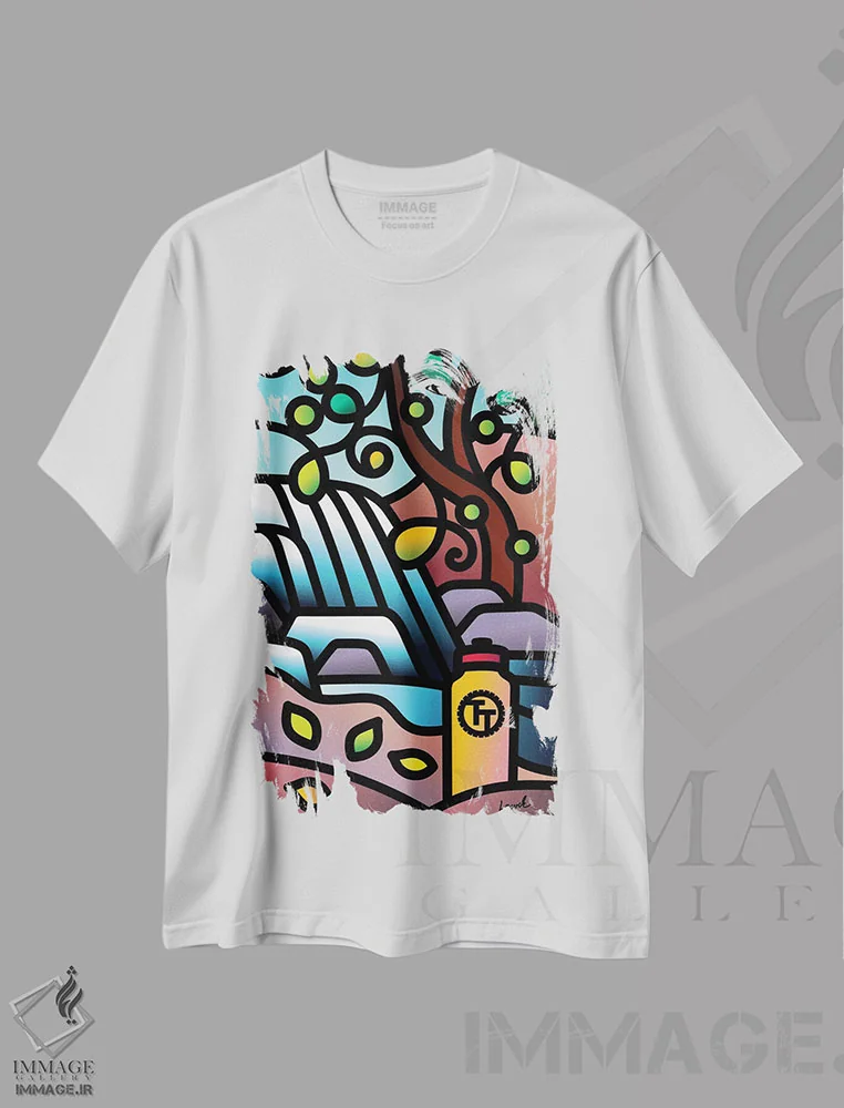 تیشرت سفید طرح دار وقفه آبی قسمت دوم، هنر دیجیتال اثر لیزا لوپاک | immage.ir