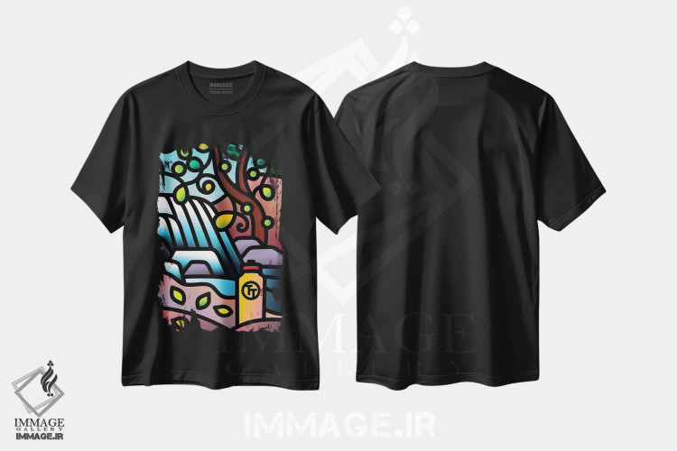 تیشرت مشکی طرح دار وقفه آبی قسمت دوم، هنر دیجیتال اثر لیزا لوپاک | فروشگاه ایماژ